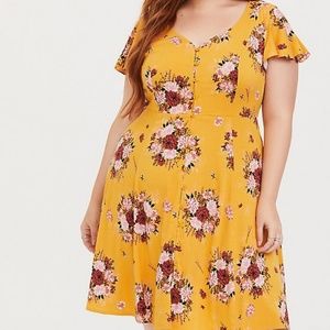 Torrid Yellow Button Front Challis Skater Dress